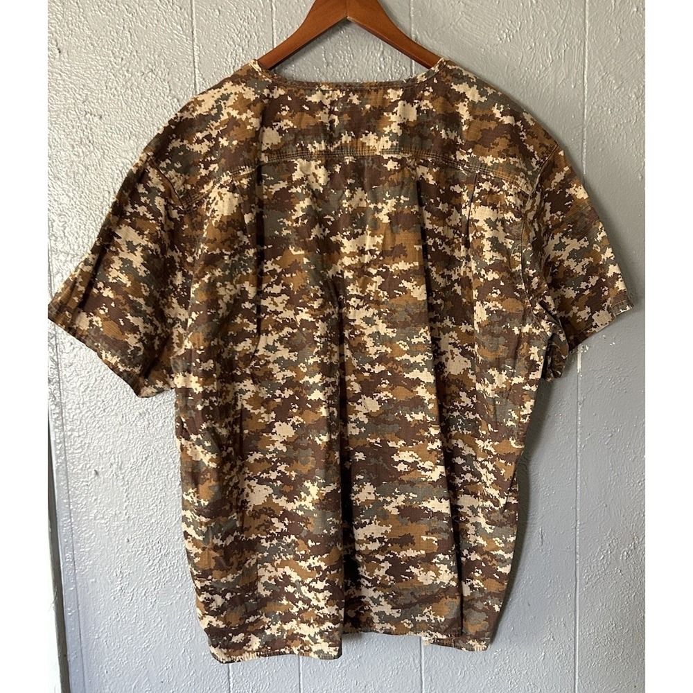 Carhartt Brown Camouflage Scrubs Top Men's 2XL Ripstop V-Neck Brown Green - Picture 4 of 4